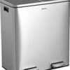 Afvalscheidingsprullenbak 2 Vakken – 60 L (2x30 Liter) Pedaalemmer Homra QUICKX – Design Duo Afvalemmer RVS - Afval Scheiden - Recycle Afvalbak - Hygiënisch Pedaal - Dubbele Vuilnisbak - Keuken Vuilbak - Kantoor Prullenbak