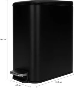 QUVIO Pedaalemmer - Prullenbak Met Deksel - Prullenbakken - Vuilbak - Papierbak - Afvalemmers - Voor Keuken, Badkamer, Kantoor, Toilet En Slaapkamer - Metaal - Met 1 Compartiment - Inhoud 5 Liter - Zwart -Huishoudelijke Schoonmaak 1006x1200 8