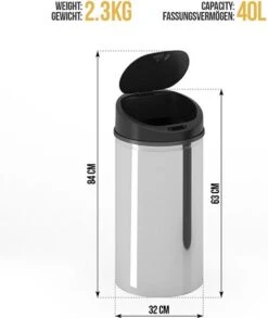 GoodVibes - Prullenbak Met Sensor - Vuilbak - Automatische Bewegingssensor - Hygiëne - 60L - Zwart -Huishoudelijke Schoonmaak 1010x1200 6