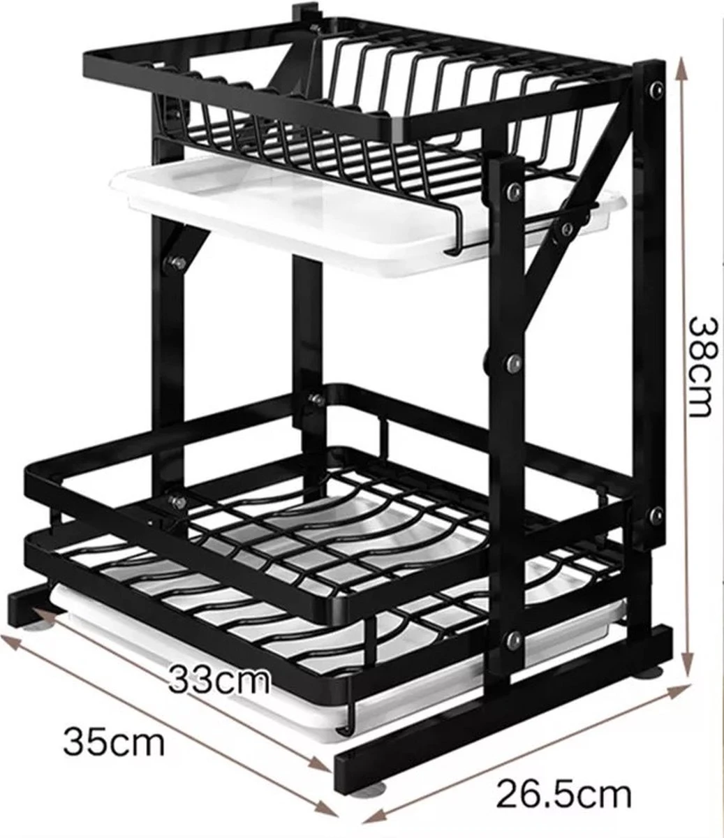 TammaT - Afdruiprek Met Lekbak 2 Laags – Inklapbaar - Afwasrek – Met 2 Lekbakken – Extra Accessories Voor Servies En Snijplanken - RVS - 38x35x26,5cm 4 TammaT - Afdruiprek Met Lekbak 2 Laags – Inklapbaar - Afwasrek – Met 2 Lekbakken – Extra Accessories Voor Servies En Snijplanken - RVS - 38x35x26,5cm - Afbeelding 2