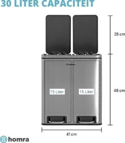 Homra BLINQ Afvalscheiding Prullenbak Met 2 Vakken - 2 X 15 L Vuilnisbak - RVS Duo Pedaalemmer - 2-vaks Afvalemmer 30 Liter - Hygiënisch Afval Scheiden - Keuken Vuilbak - Pedaal Afvalbak - Soft Close Deksel - Recycle Afvalbak -Huishoudelijke Schoonmaak 1052x1200 5