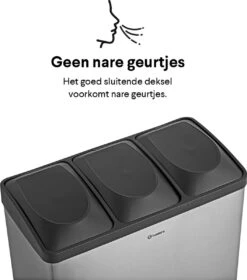 Homra STEPHS Afvalscheiding Prullenbak Met 3 Vakken - 3 X 20L Inhoud - Trio Pedaalemmer - 60 Liter - Vingerafdrukvrij - Vuilafstotend - Anti-slip - Hoogwaardig RVS - Duurzaam ABS Kunststof - RVS - Hygiënisch Recyclen - Afvalscheidingsprullenbak -Huishoudelijke Schoonmaak 1059x1200 1
