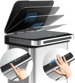 Homra DEXER Afvalscheiding Prullenbak - 4 Vakken - 60 Liter (2×18L + 2×12L) - Recycle Sensor Prullenbak - RVS Afvalemmer - Afvalscheidingsprullenbak - Design Keuken Afvalemmer - Automatische Lucht- En Bacterie Filter - Soft Close Deksel – Kleur RVS -Huishoudelijke Schoonmaak 1080x1200 5