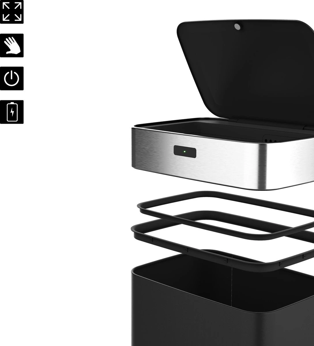 Stangvollby Gimo Sensor Prullenbak - 45 Liter - RVS - Zwart - Automatische Soft Close Deksel - Zwarte Keuken Afvalemmer - Kantoor Vuilbak - Scandinavisch Design - Infrarood Bewegingssensor - 50 Liter Afvalbak - Vingerafdrukvrij - Hygiënisch 13 Stangvollby Gimo Sensor Prullenbak - 45 Liter - RVS - Zwart - Automatische Soft Close Deksel - Zwarte Keuken Afvalemmer - Kantoor Vuilbak - Scandinavisch Design - Infrarood Bewegingssensor - 50 Liter Afvalbak - Vingerafdrukvrij - Hygiënisch - Afbeelding 11