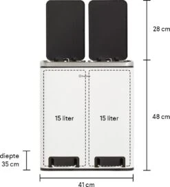 Homra BLINQ Afvalscheiding Prullenbak Met 2 Vakken - 2 X 15 L Inhoud - Duo Pedaalemmer Wit - Afvalemmer 30 Liter - Recycle Afvalbak - Witte Afvalscheidingsprullenbak - Hygiënisch Afval Scheiden - Keuken Vuilbak - Kantoor 22 Homra BLINQ Afvalscheiding Prullenbak Met 2 Vakken - 2 X 15 L Inhoud - Duo Pedaalemmer Wit - Afvalemmer 30 Liter - Recycle Afvalbak - Witte Afvalscheidingsprullenbak - Hygiënisch Afval Scheiden - Keuken Vuilbak - Kantoor -Huishoudelijke Schoonmaak 1090x1200 3