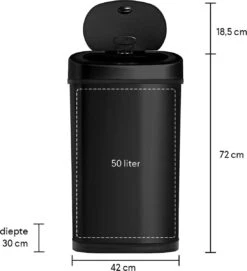 Homra FONIX Sensor Prullenbak Zwart 50 Liter - Automatische Soft Close Deksel - 50L - Zwarte Afvalemmer - Infrarood Sensor - Vuilnisbak Met Elektrische Deksel - Sensorbediening - Vingerafdrukvrij - Vuilafstotend - Zwarte Keuken En Kantoor Vuilbak -Huishoudelijke Schoonmaak 1095x1200 10