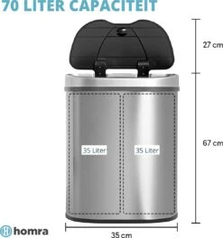 Afvalscheiding Sensor Prullenbak RVS 70 Liter - 2 Vakken - 2x35L - Zilver - Recycle Afvalemmer Homra QUBIX - Automatische Softclose Deksel - Hygiënische Design Vuilnisbak - Sensorbediening - Vingerafdrukvrij - Vuilafstotend - Keuken & Kantoor Vuilbak 17 Afvalscheiding Sensor Prullenbak RVS 70 Liter - 2 Vakken - 2x35L - Zilver - Recycle Afvalemmer Homra QUBIX - Automatische Softclose Deksel - Hygiënische Design Vuilnisbak - Sensorbediening - Vingerafdrukvrij - Vuilafstotend - Keuken & Kantoor Vuilbak -Huishoudelijke Schoonmaak 1123x1200 5