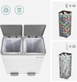 Songmics - Prullenbak - 60 Liter Inhoud (2x30) - Met 2 Gescheiden Bakken - RVS - Wit 11 Songmics - Prullenbak - 60 Liter Inhoud (2x30) - Met 2 Gescheiden Bakken - RVS - Wit -Huishoudelijke Schoonmaak 1130x1200