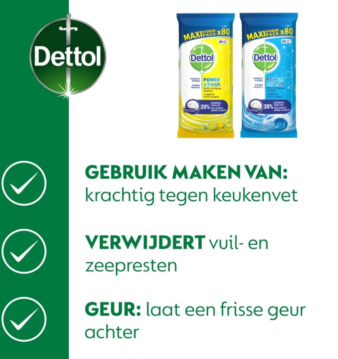 Dettol - 320 Schoonmaakdoekjes Power & Fresh - Citrus 2x80 - Oceanfris 2x80 7 Dettol - 320 Schoonmaakdoekjes Power & Fresh - Citrus 2x80 - Oceanfris 2x80 - Afbeelding 5