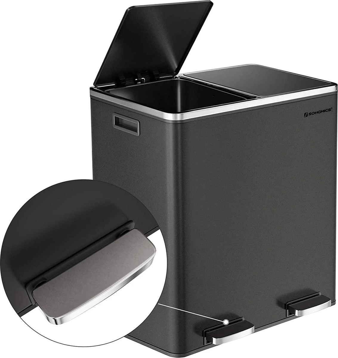 Soph & Tess Prullenbak Afvalscheiding - Vuilnisbak 60L (2x 30L) - Pedaalemmer - 59 X 65 X 32 Cm - Zwart 9 Soph & Tess Prullenbak Afvalscheiding - Vuilnisbak 60L (2x 30L) - Pedaalemmer - 59 X 65 X 32 Cm - Zwart - Afbeelding 7