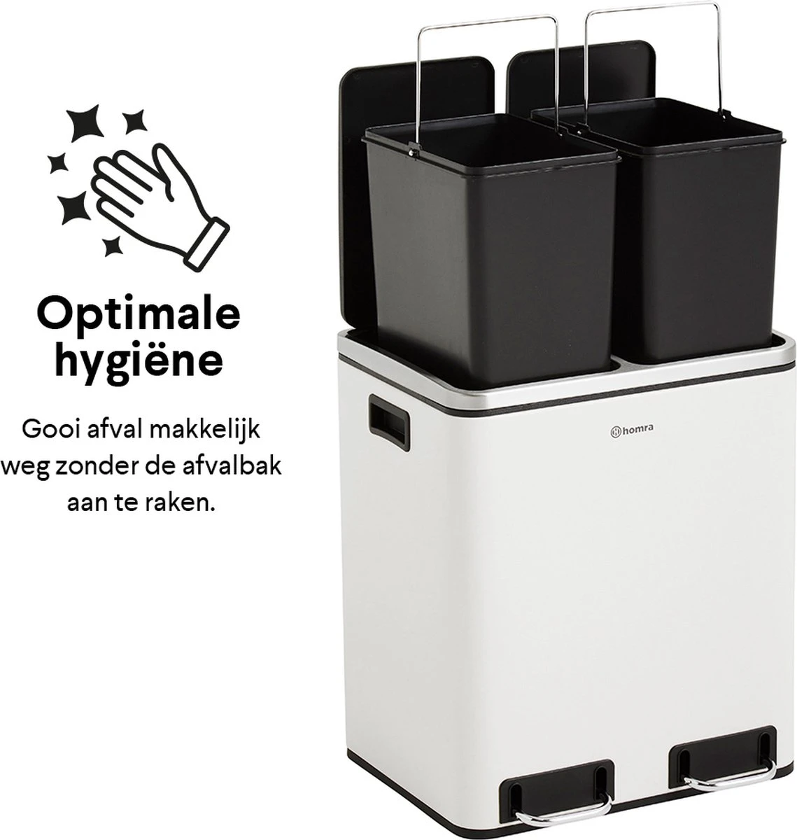 Homra BLINQ Afvalscheiding Prullenbak Met 2 Vakken - 2 X 15 L Inhoud - Duo Pedaalemmer Wit - Afvalemmer 30 Liter - Recycle Afvalbak - Witte Afvalscheidingsprullenbak - Hygiënisch Afval Scheiden - Keuken Vuilbak - Kantoor 15 Homra BLINQ Afvalscheiding Prullenbak Met 2 Vakken - 2 X 15 L Inhoud - Duo Pedaalemmer Wit - Afvalemmer 30 Liter - Recycle Afvalbak - Witte Afvalscheidingsprullenbak - Hygiënisch Afval Scheiden - Keuken Vuilbak - Kantoor - Afbeelding 13