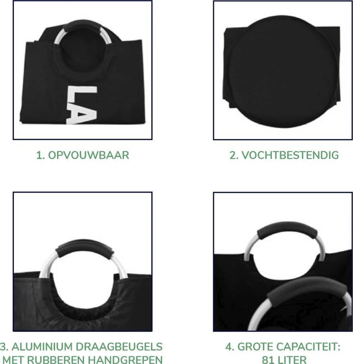 Wonair Wasmand – Waszak – Laundry Bag - Wassorteerder - Opvouwbaar – 81L – Zwart 7 Wonair Wasmand – Waszak – Laundry Bag - Wassorteerder - Opvouwbaar – 81L – Zwart - Afbeelding 5