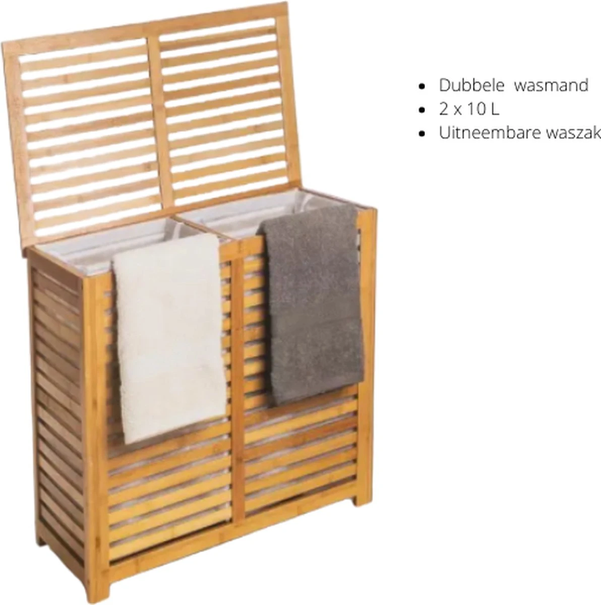 Merkloos Bamboe Wasmand XL Dubbel - Rieten Mand Met Deksel - 60 X 40 X 58 Cm 8 Merkloos Bamboe Wasmand XL Dubbel - Rieten Mand Met Deksel - 60 X 40 X 58 Cm - Afbeelding 6