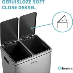 Homra BLINQ Afvalscheiding Prullenbak Met 2 Vakken - 2 X 15 L Vuilnisbak - RVS Duo Pedaalemmer - 2-vaks Afvalemmer 30 Liter - Hygiënisch Afval Scheiden - Keuken Vuilbak - Pedaal Afvalbak - Soft Close Deksel - Recycle Afvalbak -Huishoudelijke Schoonmaak 1193x1200 9