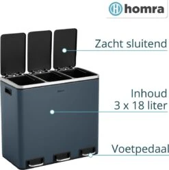 Homra SPARQ Afvalscheiding Prullenbak 3 Vakken - 3 X 18 L Inhoud - 54 Liter - Grijs - RVS - Trio Pedaalemmer - 3-vaks Recycle Afvalemmer - Hygiënisch Afval Scheiden - Grijze Keuken Vuilbak - Kantoor Prullenbak - Pedaal - Afvalscheidingsprullenbak -Huishoudelijke Schoonmaak 1194x1200 19