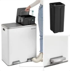 Songmics - Prullenbak - 60 Liter Inhoud (2x30) - Met 2 Gescheiden Bakken - RVS - Wit 15 Songmics - Prullenbak - 60 Liter Inhoud (2x30) - Met 2 Gescheiden Bakken - RVS - Wit -Huishoudelijke Schoonmaak 1197x1200 18