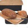 Gadgy Broodtrommel Met Bamboe Deksel – Brooddoos Met Snijplank - 36x19.5x11.5 Cm- Zwart