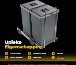 Eleganca Afvalbak 2x24 Liter - Uittrekbare Prullenbak - Vuilnisbak - Afvalscheiding - Inbouw Afvalemmer 48 Liter - Antraciet - B32xD46xH52cm -Huishoudelijke Schoonmaak 1200x1030 2