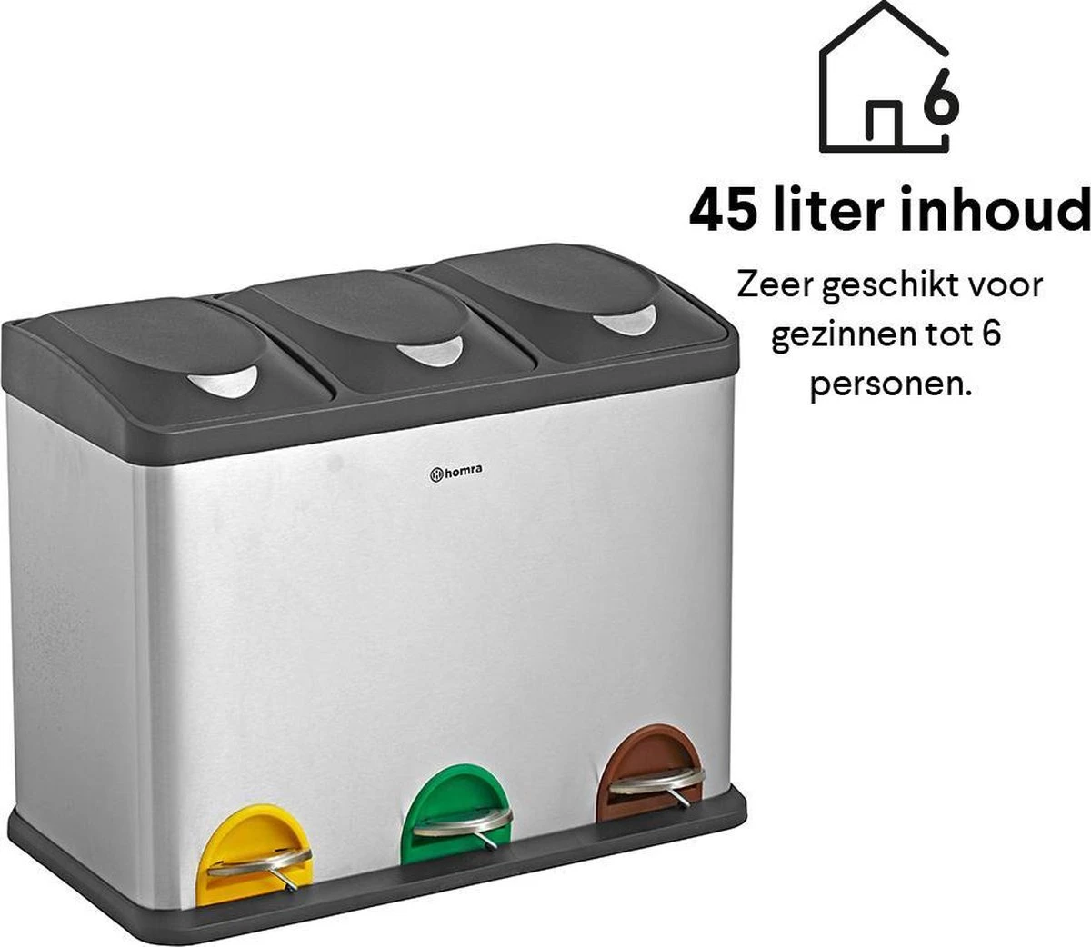 Homra STEPHS Afvalscheiding Prullenbak Met 3 Vakken - 3 X 15L Inhoud - Trio Pedaalemmer - 45 Liter - Vingerafdrukvrij - Vuilafstotend - Anti-slip - Hoogwaardig RVS - Duurzaam ABS Kunststof - RVS - Hygiënisch Recyclen - Afvalscheidingsprullenbak 7 Homra STEPHS Afvalscheiding Prullenbak Met 3 Vakken - 3 X 15L Inhoud - Trio Pedaalemmer - 45 Liter - Vingerafdrukvrij - Vuilafstotend - Anti-slip - Hoogwaardig RVS - Duurzaam ABS Kunststof - RVS - Hygiënisch Recyclen - Afvalscheidingsprullenbak - Afbeelding 5