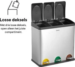 Homra STEPHS Afvalscheiding Prullenbak Met 3 Vakken - 3 X 20L Inhoud - Trio Pedaalemmer - 60 Liter - Vingerafdrukvrij - Vuilafstotend - Anti-slip - Hoogwaardig RVS - Duurzaam ABS Kunststof - RVS - Hygiënisch Recyclen - Afvalscheidingsprullenbak -Huishoudelijke Schoonmaak 1200x1065 3