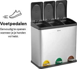 Homra STEPHS Afvalscheiding Prullenbak Met 3 Vakken - 3 X 20L Inhoud - Trio Pedaalemmer - 60 Liter - Vingerafdrukvrij - Vuilafstotend - Anti-slip - Hoogwaardig RVS - Duurzaam ABS Kunststof - RVS - Hygiënisch Recyclen - Afvalscheidingsprullenbak -Huishoudelijke Schoonmaak 1200x1076 6
