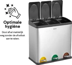 Homra STEPHS Afvalscheiding Prullenbak Met 3 Vakken - 3 X 20L Inhoud - Trio Pedaalemmer - 60 Liter - Vingerafdrukvrij - Vuilafstotend - Anti-slip - Hoogwaardig RVS - Duurzaam ABS Kunststof - RVS - Hygiënisch Recyclen - Afvalscheidingsprullenbak -Huishoudelijke Schoonmaak 1200x1082 2