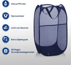 Allsa Wasmand - Opvouwbare Wasmand - 70 L - Extra Opbergvak - Stevig - Blauw -Huishoudelijke Schoonmaak 1200x1100 4