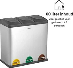Homra STEPHS Afvalscheiding Prullenbak Met 3 Vakken - 3 X 20L Inhoud - Trio Pedaalemmer - 60 Liter - Vingerafdrukvrij - Vuilafstotend - Anti-slip - Hoogwaardig RVS - Duurzaam ABS Kunststof - RVS - Hygiënisch Recyclen - Afvalscheidingsprullenbak -Huishoudelijke Schoonmaak 1200x1124 8