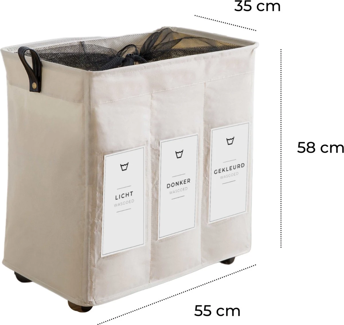 Wasmand 3 Vakken - Hotel Wassorteerder - NL Opdruk & Wielen - Opvouwbaar - Hotel - 100 Liter 4 Wasmand 3 Vakken - Hotel Wassorteerder - NL Opdruk & Wielen - Opvouwbaar - Hotel - 100 Liter - Afbeelding 2