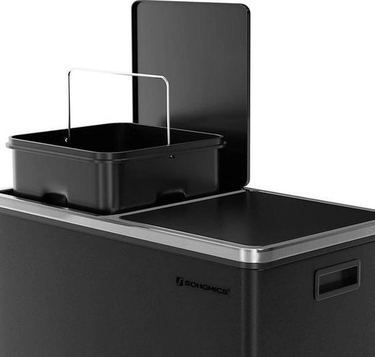 Songmics - Prullenbak - 60 Liter Inhoud (2x30) - Met 2 Gescheiden Bakken - RVS - Zwart 5 Songmics - Prullenbak - 60 Liter Inhoud (2x30) - Met 2 Gescheiden Bakken - RVS - Zwart - Afbeelding 3