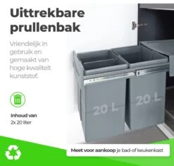 Eleganca Afvalbak 2x20 Liter – Inbouw Prullenbak – Inbouw Afvalemmer 40 Liter – Uittrekbare Vuilnisbak – Afvalemmer Keuken – Hygiënisch – Ruimtebesparend Vuilnisbak – Met 2 Compartimenten – Afvalscheiding Vuilbak – Antraciet – B34,2xD46.9xH38.9cm -Huishoudelijke Schoonmaak 1200x1142 20