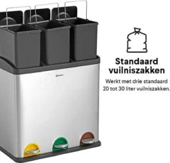 Homra STEPHS Afvalscheiding Prullenbak Met 3 Vakken - 3 X 20L Inhoud - Trio Pedaalemmer - 60 Liter - Vingerafdrukvrij - Vuilafstotend - Anti-slip - Hoogwaardig RVS - Duurzaam ABS Kunststof - RVS - Hygiënisch Recyclen - Afvalscheidingsprullenbak -Huishoudelijke Schoonmaak 1200x1152 12