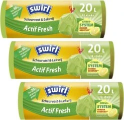Swirl Actif Fresh Pedaalemmerzakken Met Trekband 20L Multipack 3 Rollen Van 12 Vuilniszakken = 36 Vuilniszakken