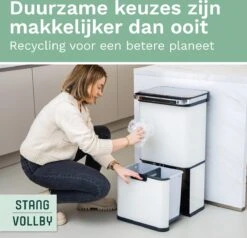 Prullenbak Met Sensor - 60 L - Afvalscheiding Vuilbak StangVollby Halden - RVS - 4 Vakken - Automatisch Lucht Filter - 60 Liter (2×18L + 2×12L) - Automatische Soft Close Deksel Met Infrarood Sensor - 4 Vaks Afvalemmer - Bacterie Filter - Wit -Huishoudelijke Schoonmaak 1200x1156 26