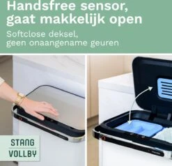 Prullenbak Met Sensor - 60 L - Afvalscheiding Vuilbak StangVollby Halden - RVS - 4 Vakken - Automatisch Lucht Filter - 60 Liter (2×18L + 2×12L) - Automatische Soft Close Deksel Met Infrarood Sensor - 4 Vaks Afvalemmer - Bacterie Filter - Wit -Huishoudelijke Schoonmaak 1200x1156 27
