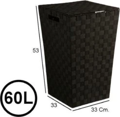 Merkloos Decopatent® Wasmanden Met Deksel - 60 Liter - Geweven Wasmand - Wasbox Met Optil Deksel - Polypropyleen - Afm 33x33x53 Cm - Zwart -Huishoudelijke Schoonmaak 1200x1164 1