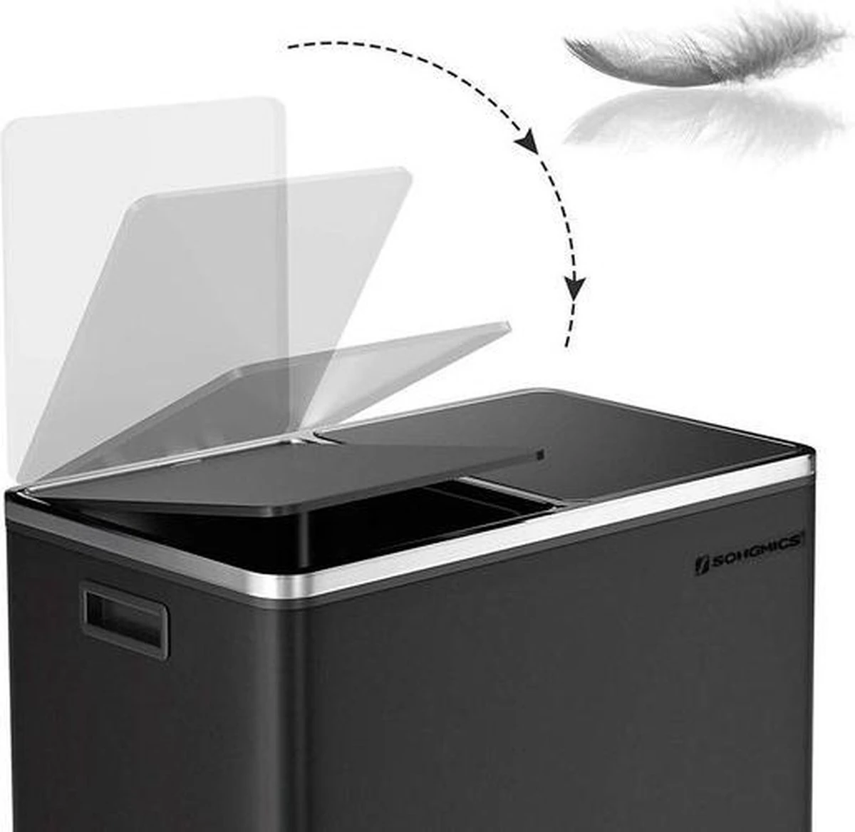 Songmics - Prullenbak - 60 Liter Inhoud (2x30) - Met 2 Gescheiden Bakken - RVS - Zwart 3 Songmics - Prullenbak - 60 Liter Inhoud (2x30) - Met 2 Gescheiden Bakken - RVS - Zwart