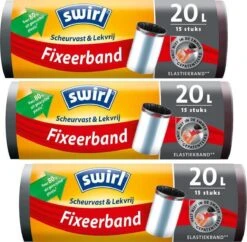 Swirl® Pedaalemmerzakken Met Elastische Fixeerband 20ltr - 80 % Gerecycled Materiaal - 3 Rollen Van 15 Vuilniszakken = 45 Vuilniszakken