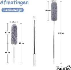 Fain® Plumeau Met Telescoopsteel – Grijs – 80 Tot 240 Cm - Uitschuifbaar – Wasbaar - Flexibel 360° Draaibaar – Duster - Microvezel Ragebol -Huishoudelijke Schoonmaak 1200x1182 3