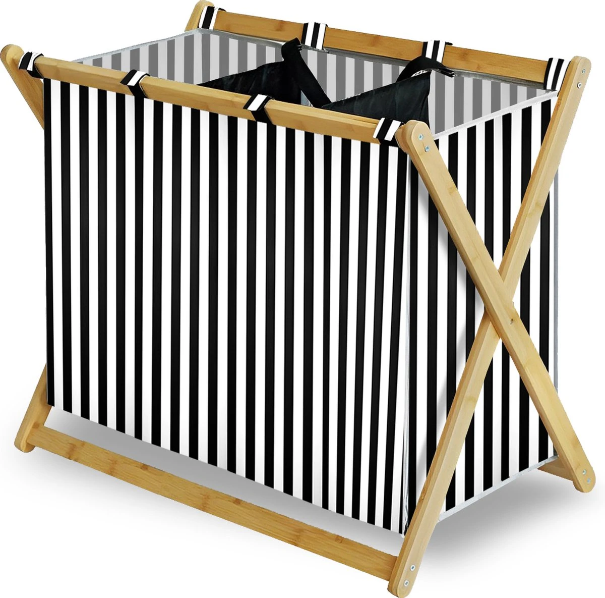 MIRI Wasmand – Wassorteerder – Gestreept – Wasmanden – Wasmand 3 Vakken – Opvouwbaar – Wasbox – Bamboe – 105L – Incl. Schroevendraaier – Laundry Basket – LIMITED EDITION 3 MIRI Wasmand – Wassorteerder – Gestreept – Wasmanden – Wasmand 3 Vakken – Opvouwbaar – Wasbox – Bamboe – 105L – Incl. Schroevendraaier – Laundry Basket – LIMITED EDITION