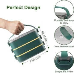 Lunchbox, Bento Box Voor Volwassenen Kinderen, Kinderlunchbox Met Compartimenten, 3-laags Lekvrije Bento-lunchbox Met Vork, Lepel, Geschikt Voor Lunchbox Voor Werk, Kantoor, School (2,25L Groen) -Huishoudelijke Schoonmaak 1200x1190 15
