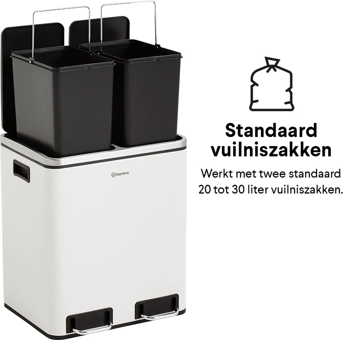 Homra BLINQ Afvalscheiding Prullenbak Met 2 Vakken - 2 X 15 L Inhoud - Duo Pedaalemmer Wit - Afvalemmer 30 Liter - Recycle Afvalbak - Witte Afvalscheidingsprullenbak - Hygiënisch Afval Scheiden - Keuken Vuilbak - Kantoor 10 Homra BLINQ Afvalscheiding Prullenbak Met 2 Vakken - 2 X 15 L Inhoud - Duo Pedaalemmer Wit - Afvalemmer 30 Liter - Recycle Afvalbak - Witte Afvalscheidingsprullenbak - Hygiënisch Afval Scheiden - Keuken Vuilbak - Kantoor - Afbeelding 8
