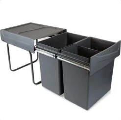 Eleganca Afvalbak 2x20 Liter – Inbouw Prullenbak – Inbouw Afvalemmer 40 Liter – Uittrekbare Vuilnisbak – Afvalemmer Keuken – Hygiënisch – Ruimtebesparend Vuilnisbak – Met 2 Compartimenten – Afvalscheiding Vuilbak – Antraciet – B34,2xD46.9xH38.9cm -Huishoudelijke Schoonmaak 1200x1194 17
