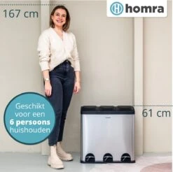 Homra MAXER Pedaalemmer – Prullenbak 3 Vakken – Afvalemmer 60 Liter (3x 20L) – Trio Prullenbak – RVS - 3-vaks Prullenbak Afvalscheiding – Afvalbak RVS – Hygiënisch Recyclen - Afval Scheiden - Pedaal Prullenbak Zilver -Huishoudelijke Schoonmaak 1200x1196 22