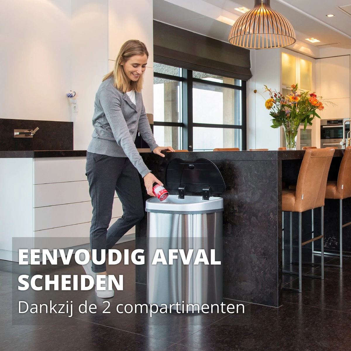 Afvalscheiding Sensor Prullenbak RVS 70 Liter - 2 Vakken - 2x35L - Zilver - Recycle Afvalemmer Homra QUBIX - Automatische Softclose Deksel - Hygiënische Design Vuilnisbak - Sensorbediening - Vingerafdrukvrij - Vuilafstotend - Keuken & Kantoor Vuilbak 4 Afvalscheiding Sensor Prullenbak RVS 70 Liter - 2 Vakken - 2x35L - Zilver - Recycle Afvalemmer Homra QUBIX - Automatische Softclose Deksel - Hygiënische Design Vuilnisbak - Sensorbediening - Vingerafdrukvrij - Vuilafstotend - Keuken & Kantoor Vuilbak - Afbeelding 2