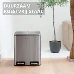 Homra BLINQ Afvalscheiding Prullenbak Met 2 Vakken - 2 X 15 L Vuilnisbak - RVS Duo Pedaalemmer - 2-vaks Afvalemmer 30 Liter - Hygiënisch Afval Scheiden - Keuken Vuilbak - Pedaal Afvalbak - Soft Close Deksel - Recycle Afvalbak -Huishoudelijke Schoonmaak 1200x1199 37