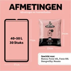 BagFitter Roze C 40L Tot 50L Vuilniszak Met Trekband Van 100% Gerecycled Plastic - 77cm X 57cm - 30 Stuks - 40-50 Liter - Vuilniszakken - Afvalzakken - Prullenbakzakken Geschikt Voor O.a. Homra Fonix En StangVollby Nausta -Huishoudelijke Schoonmaak 1200x1199 41