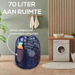 Allsa Wasmand - Opvouwbare Wasmand - 70 L - Extra Opbergvak - Stevig - Blauw -Huishoudelijke Schoonmaak 1200x1200 1059