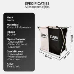 Buxibo Wasmand 2 Vakken - Wassorteerder - Wasmanden - Opvouwbaar - Wasbox - 90L - Laundry Basket - Dubbele Wasmand -Huishoudelijke Schoonmaak 1200x1200 1070