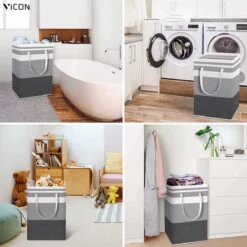 Draagbare Wasmand Met Versterkte Handgrepen - Set Van 3 X 75L Inhoud - Opvouwbaar - Waszakken Voor Wasgoed - Wassorteerder - Organizer Kleding - Wasbox -Huishoudelijke Schoonmaak 1200x1200 1105